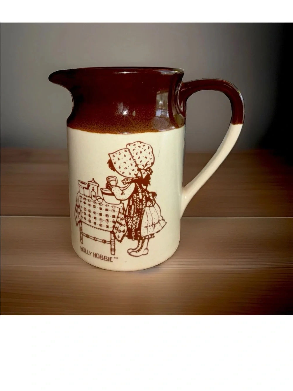 Holly Hobbie Brown Beige Two Tone Pitcher/Creamer Designers Collection 1978 VTG